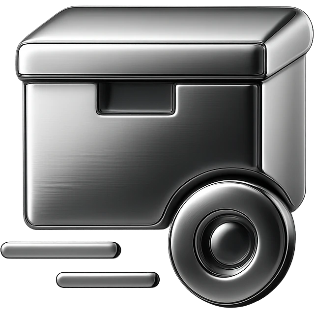 chrome style delivery box, minimal design, mirror finish emoji