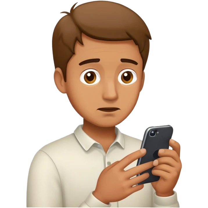man looking at phone with embarrassed expression emoji