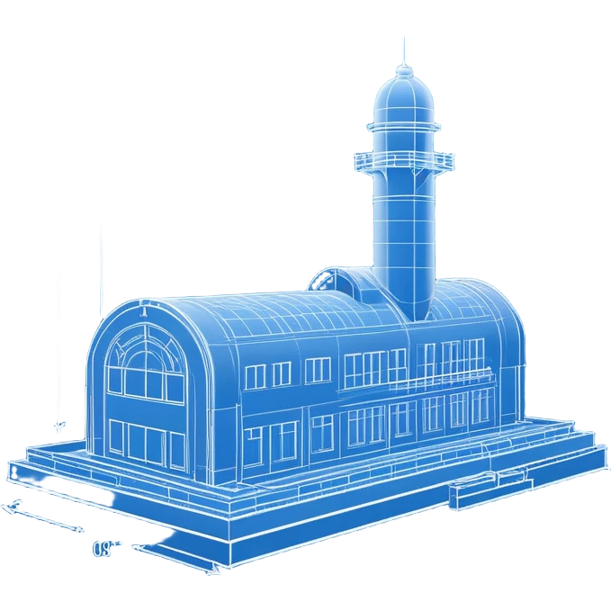 side view of a blue blueprint plan with white lines emoji