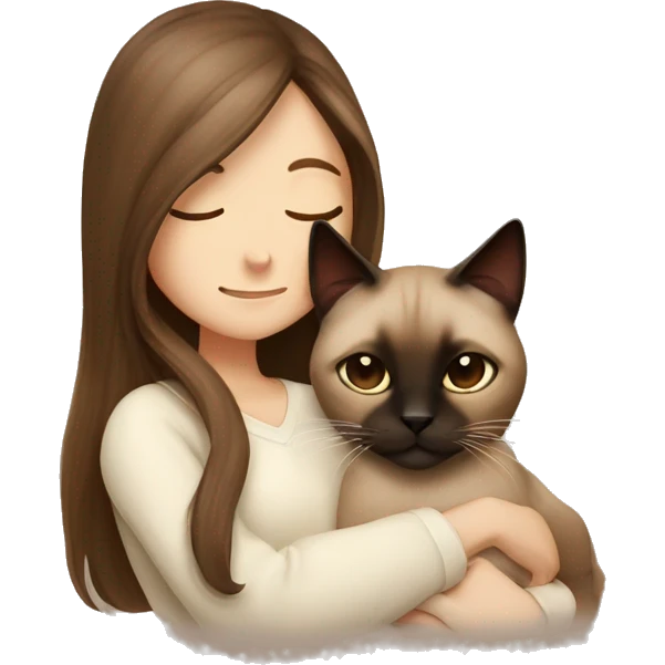  Siamese cat cuddling brown long hair girl emoji