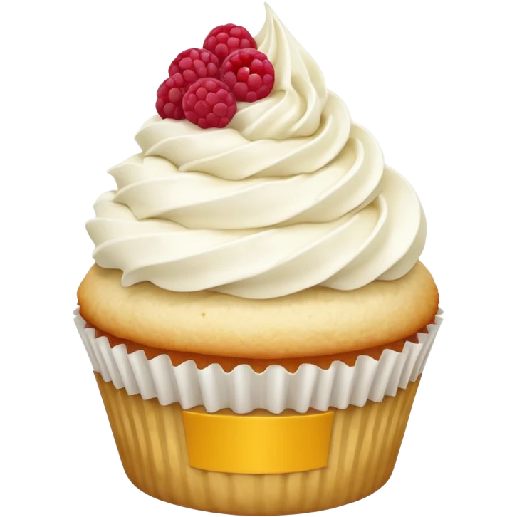Vanilla cupcake with white frosting and crushed up dried raspberry emoji