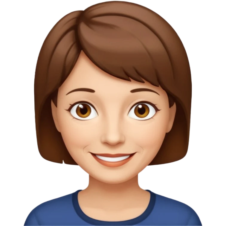 Woman 60, brown short hair hair, brown eyes, smiling emoji