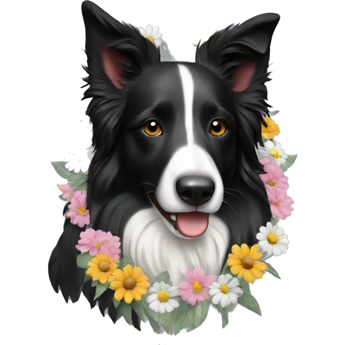 border collie Garland with flowers  emoji