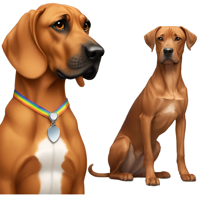white male with long rainbow colored hair alongside a brown rhodesian ridgeback emoji