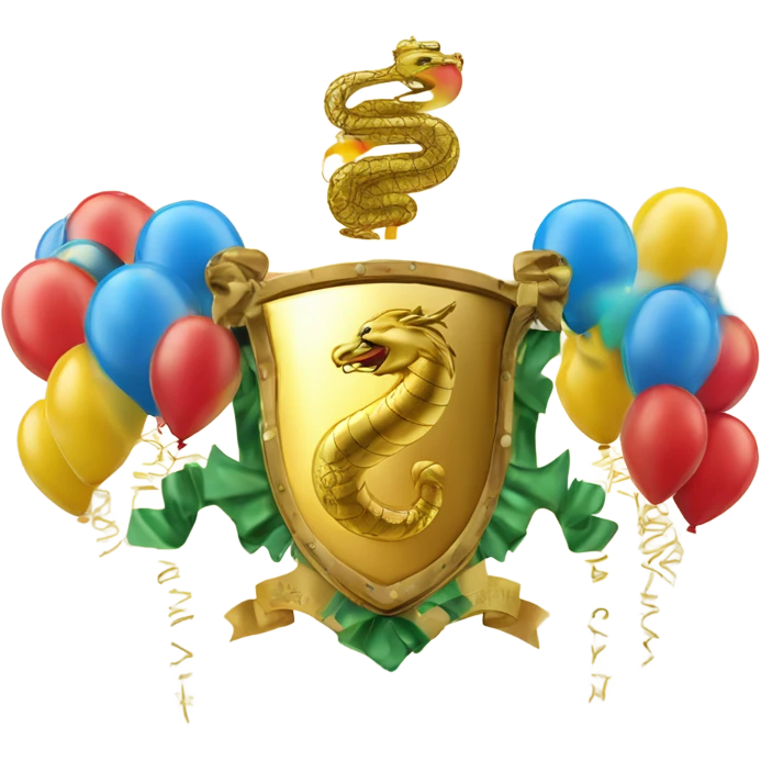 Coat of arms with golden serpent, new year 2025 ,champagne , balloons emoji