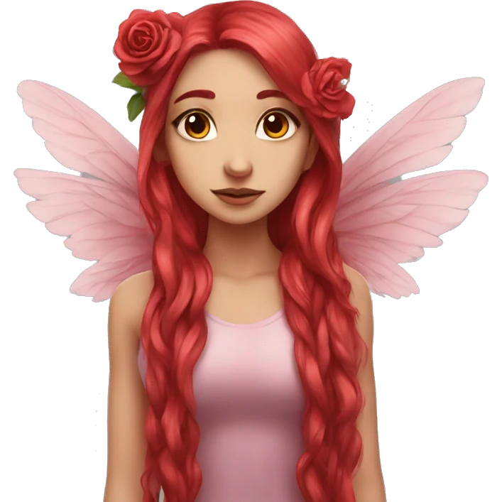 big wings, rose, Beautiful, fairy, red, long hair emoji