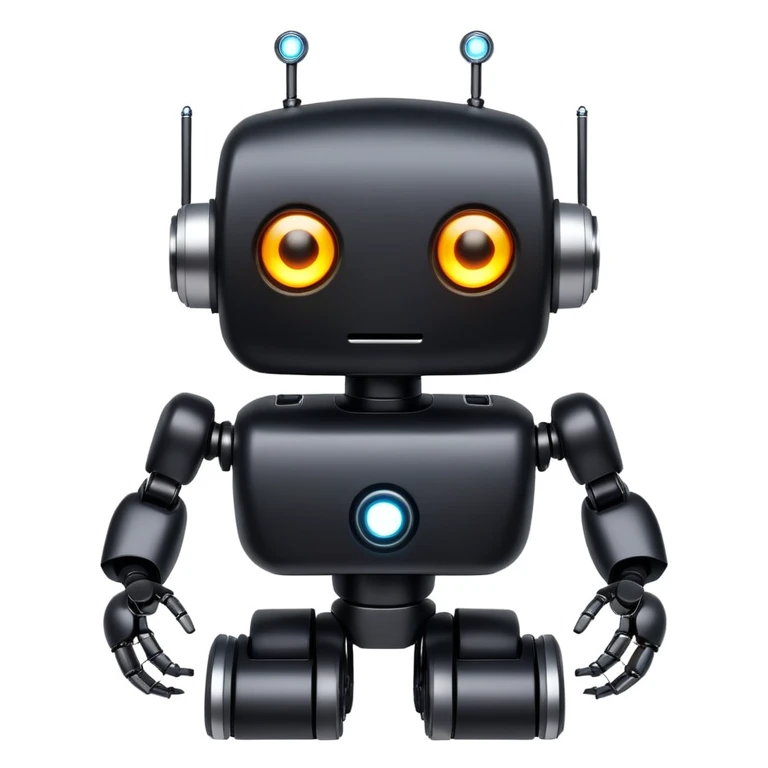 black robot with white led eyes, red background emoji