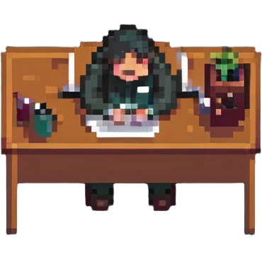 person sitting at a desk crying emoji