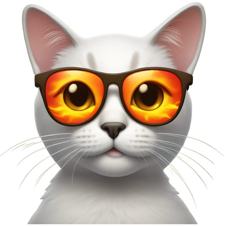 Cat with sunglasses and fire behind it emoji