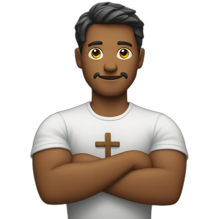 man crossing his arms in the shape of a cross emoji