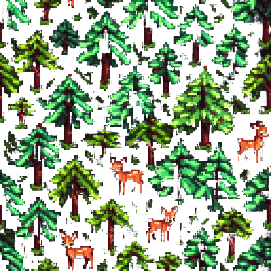 Add a pixel art forest background behind Bambi, featuring pixel art trees and foliage. emoji