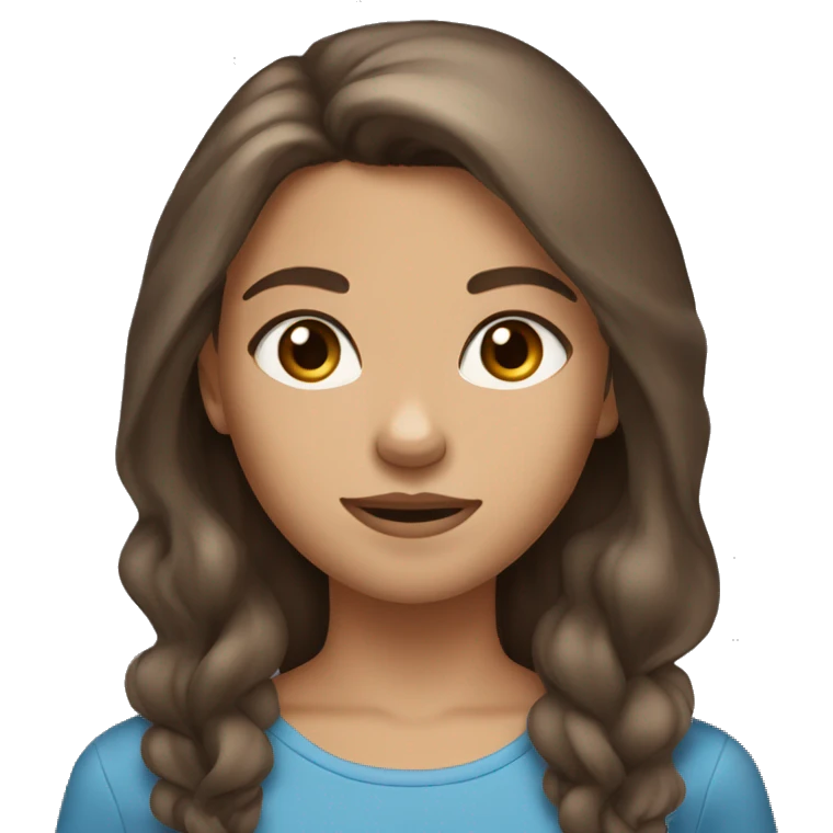 Girl with long brown hair and blue eyes that’s tan skin toned and has a wolf haircut  emoji