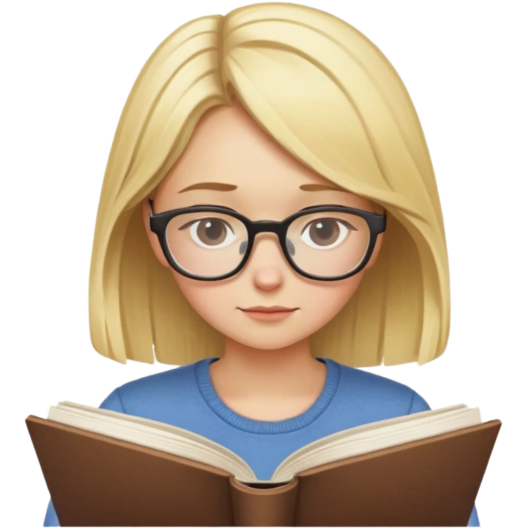 blonde girl with glasses looking down reading a book emoji