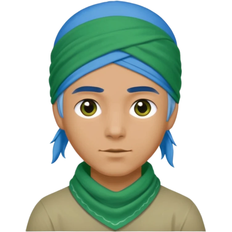 a man with half long blue hair, half short green hair and wearing head bandana emoji