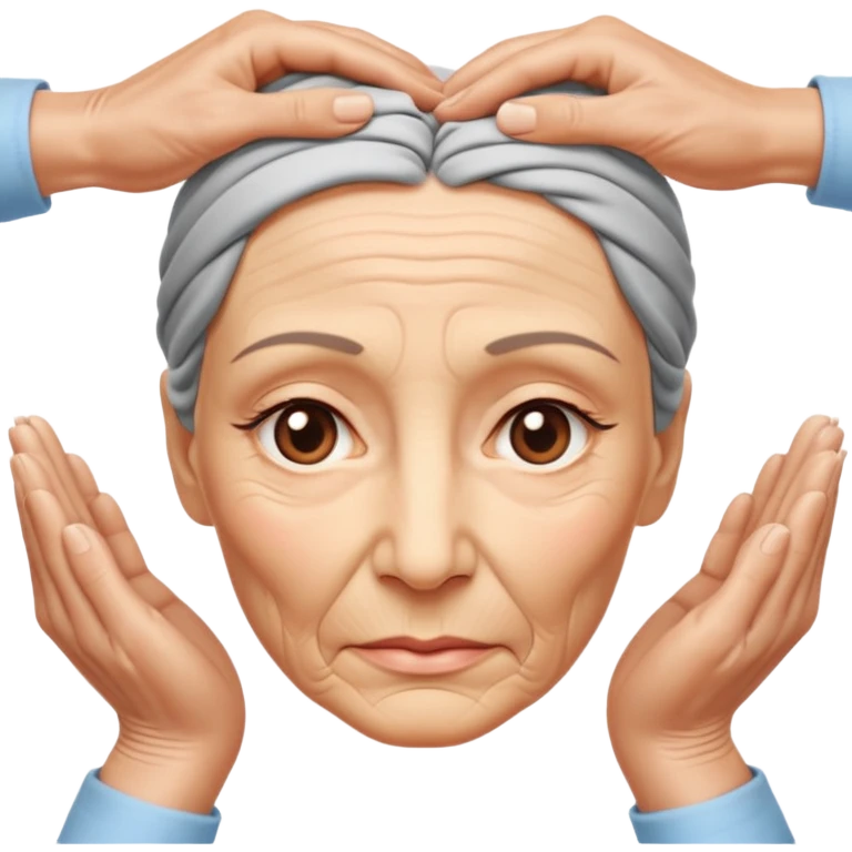 Simple emoji of a face with wrinkles being smoothed by hands,
both hands gently stretching the skin,
wrinkles visible on one part and smooth skin on the other,
clear wrinkle-reducing effect,
simple and easy-to-understand icon,
no beauty or medical elements

 emoji