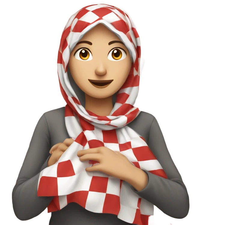 woman fixing red and white checkered kuffiyeh with her hands emoji