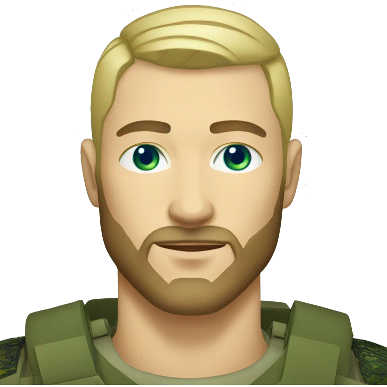 ukrainian military blonde man with a beard with green eyes with blue viking paint on the face  emoji