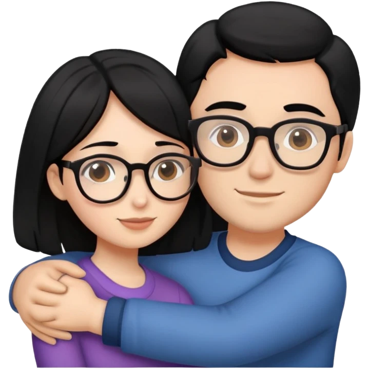 girl with black hair and guy with brown hair and glasses hugging  emoji