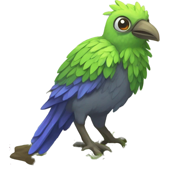 Colorful earthly muddy fresh Cool Cute Fantasy legendary swampy tree-jungle-bird plant-grass-type-Dendro-avian Fakemon full body emoji
