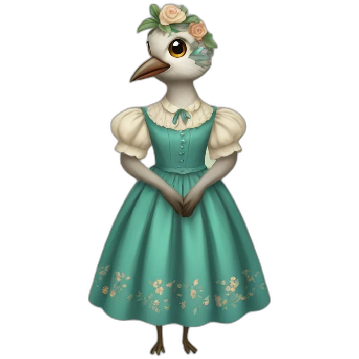 Cuckoo bird wearing a vintage dress emoji