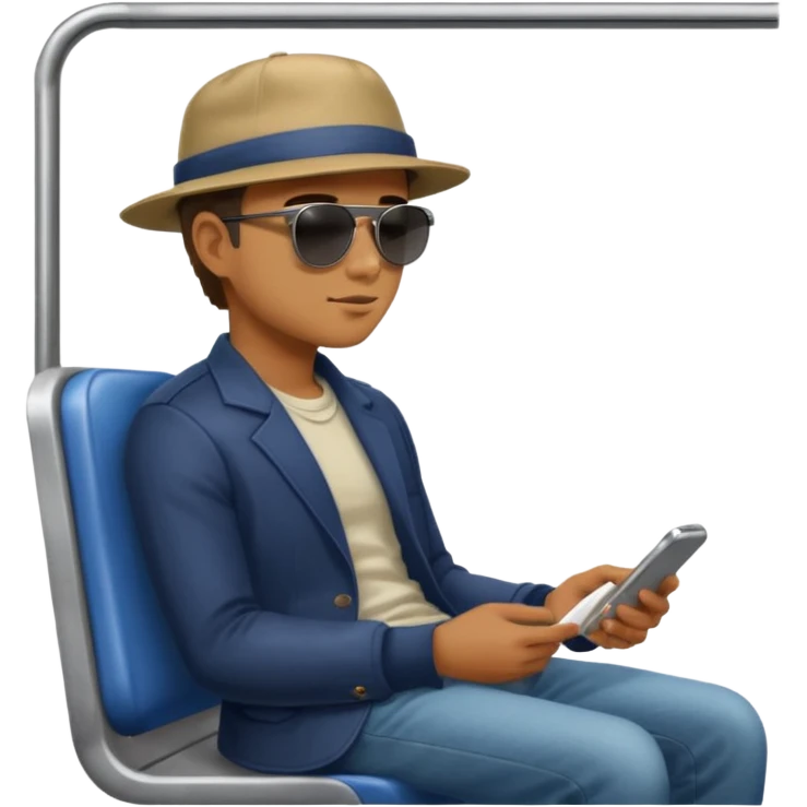 Man sitting on a subway seat, side view, passenger emoji