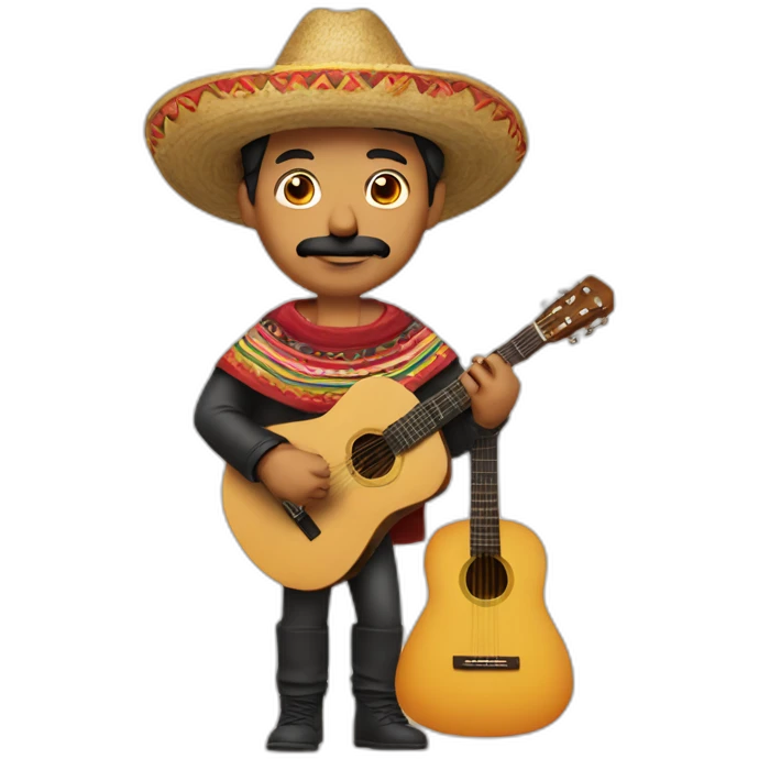 juan with a sombrero and poncho and moustache and guitar emoji