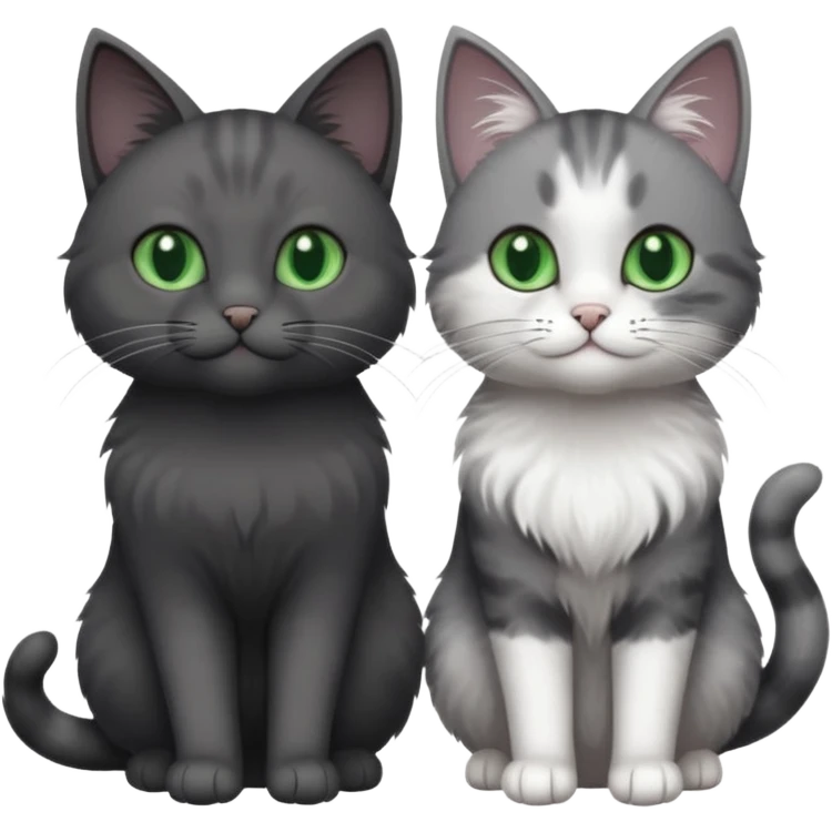 2 different coloured grey cats including one dark grey and white cat and one completely solid dark grey cat with green eyes and only white paws emoji