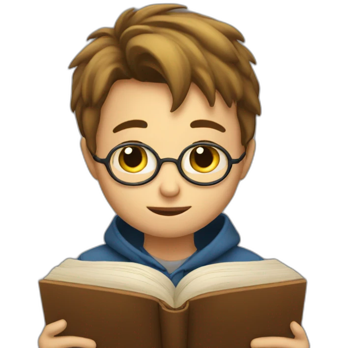 a boy trying to read a book but he can't emoji