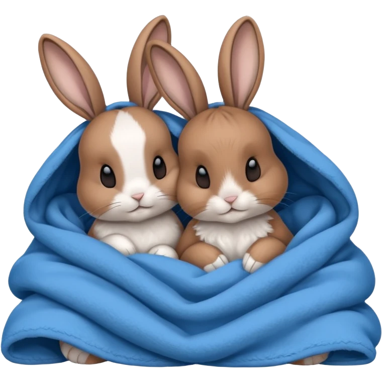  Two bunny's brown & white, in a blue blanket cuddling together emoji