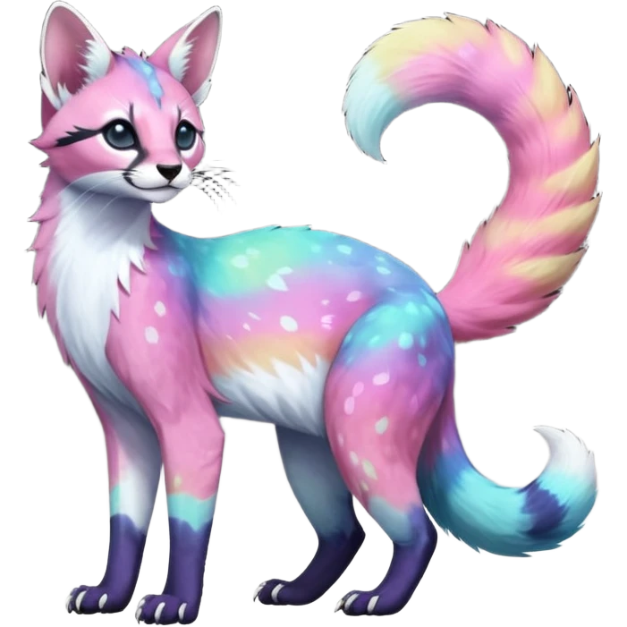 Colorful nebulae nebula starry galactical shiny tropical pale light fruity pastel white glorious iridescent divine exotic cute cool beautiful realistic antasy-caracal-civet-genet-sergal-vernid-Cacomistle-Trico-oncilla-animal-Fakémon-hybrid-fursona (full body) emoji