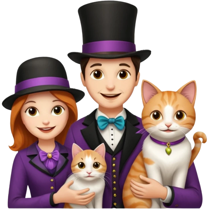 magician couple and their pet cat emoji