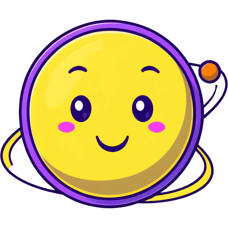 fantasy yellow planet with colorful rings and a cute happy face emoji