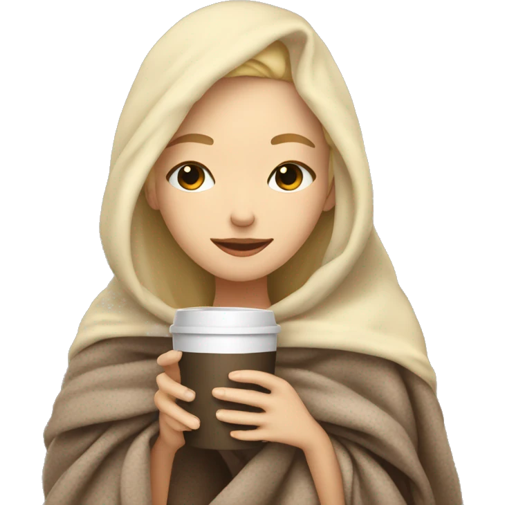 White blond girl inside a blanket sipping coffee eyes closed emoji