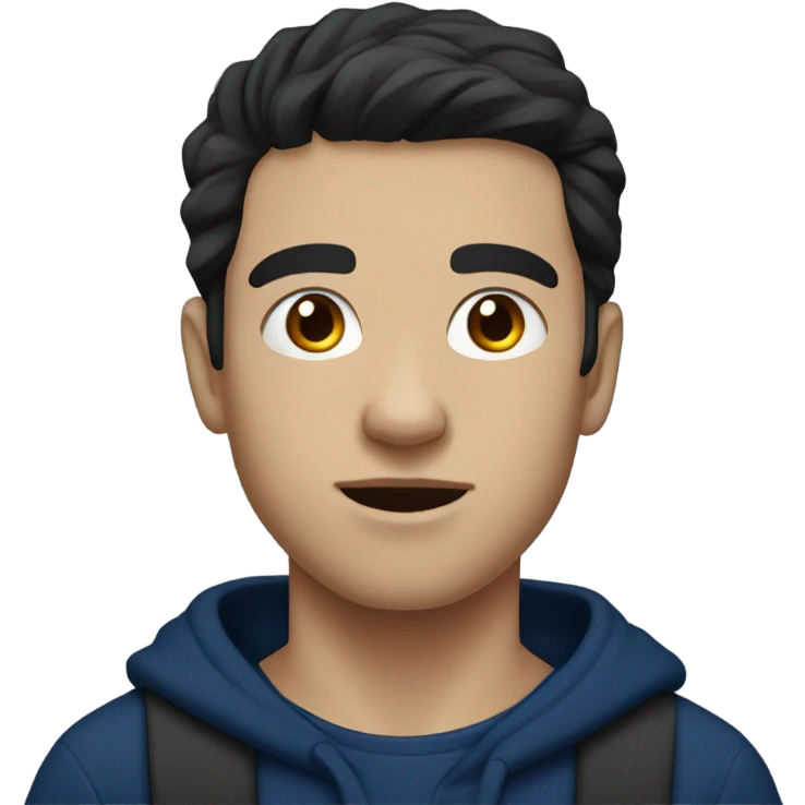 homeless white boy with black hair in a dark blue sweater emoji