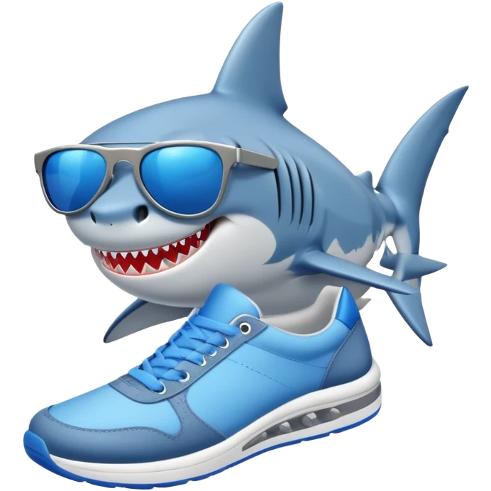 Cool shark with sunglasses and blue sneakers emoji