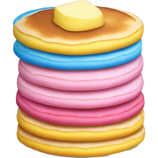 Pan cakes in blue, yellow, and pink stack   emoji