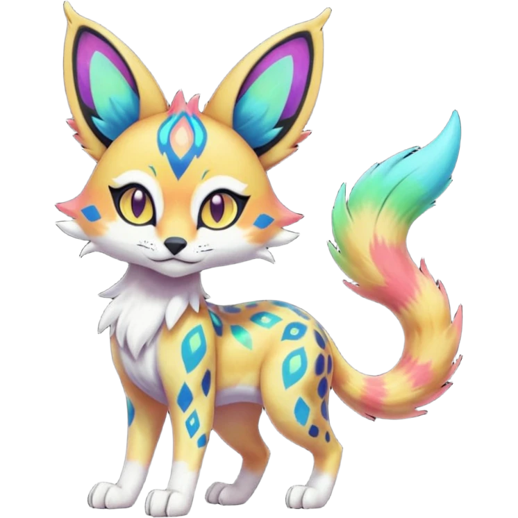 Colorful Meloetta-Sergal-Serval-Genet-Pokémon-Digimon-Fakémon-fusion-hybrid-creature emoji
