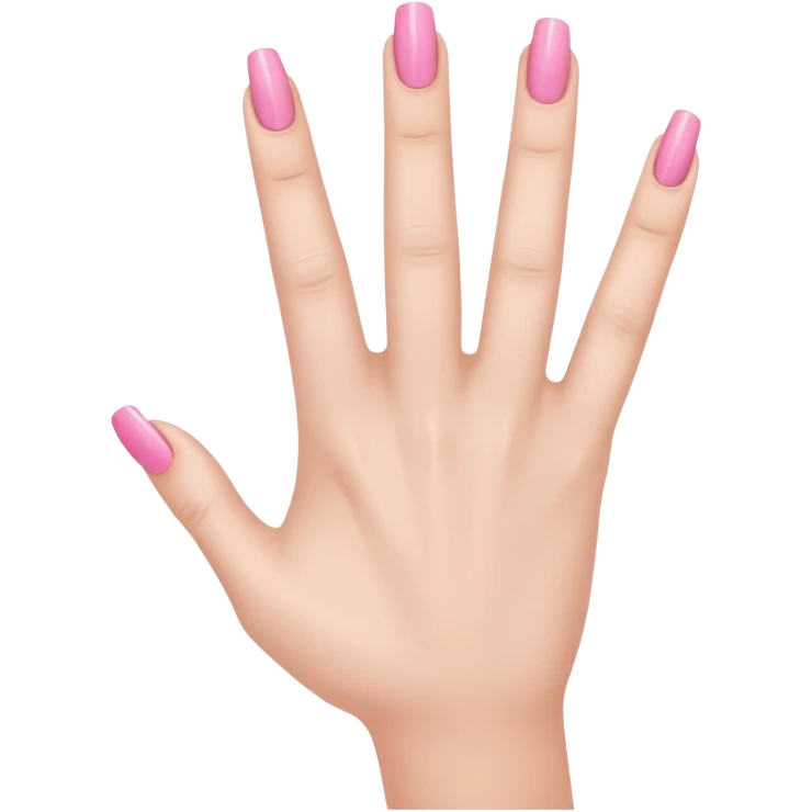  pink  close-up of a human hand with exactly five fingers, beautifully manicured nails, glossy pink nail polish, elegant nail shape, soft lighting, realistic style, isolated on transparent background" emoji