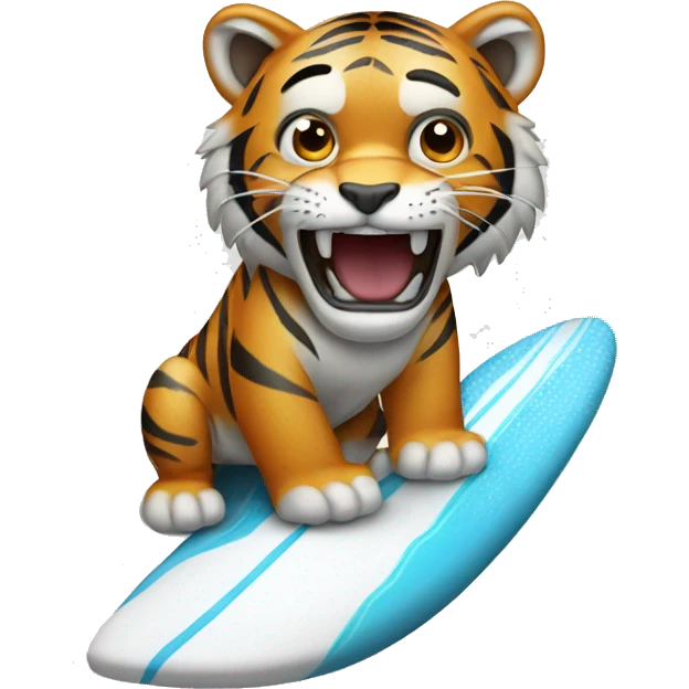 a tiger Crying on a surf board emoji