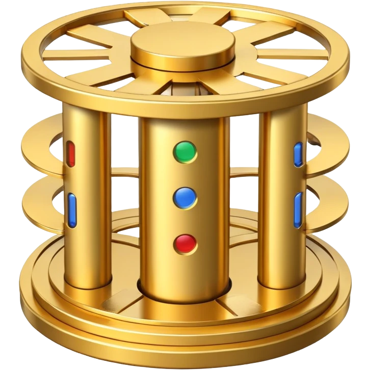 Google quantum computer gold tower with circular disks and tubes emoji