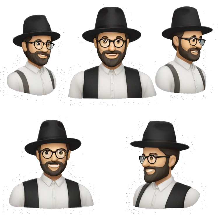 rabbin avec une barbe noir courte, lunettes avec une kippa, une chemise blanche emoji