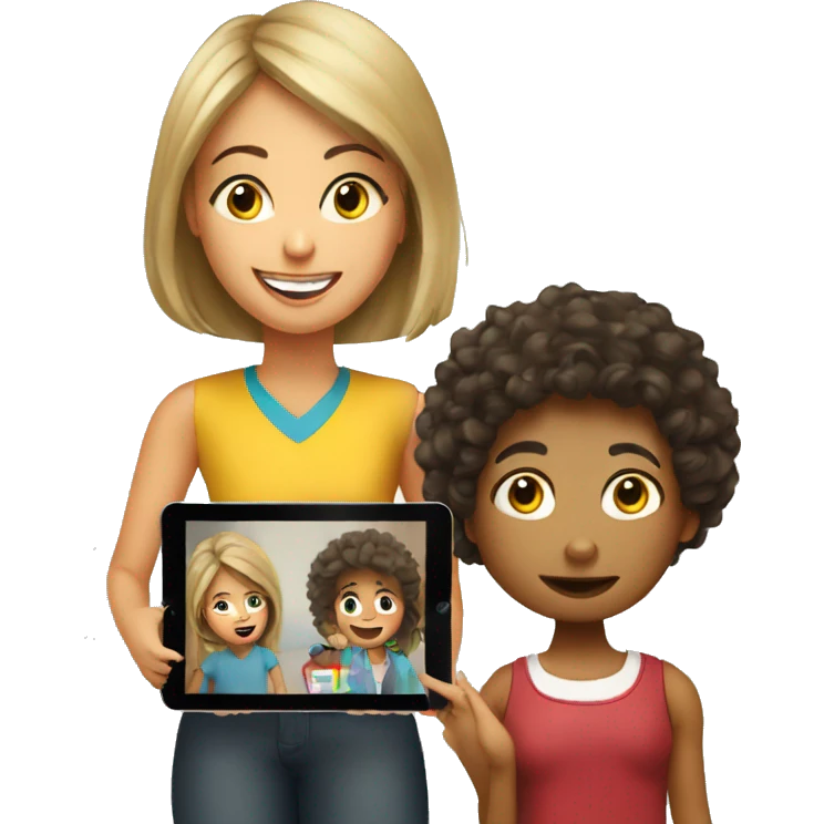 young student with iPad and his mother emoji