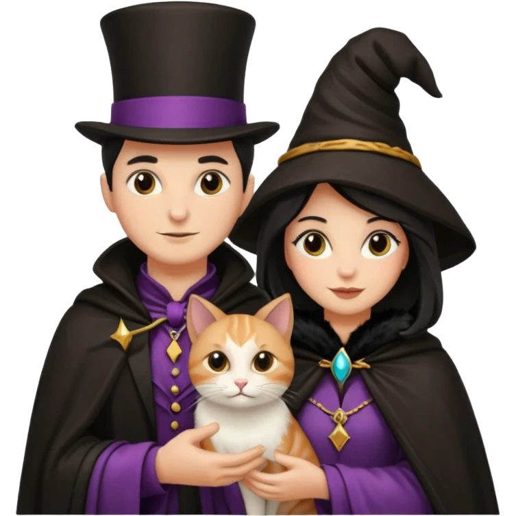 magician couple and their pet cat emoji