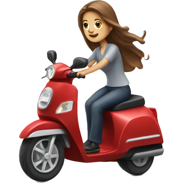 White Woman with long brown hair riding a red mobility scooter  emoji