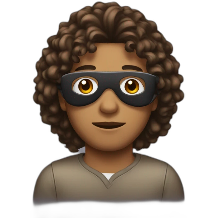 A young man Brown with long, curly hair and wearing a mask emoji