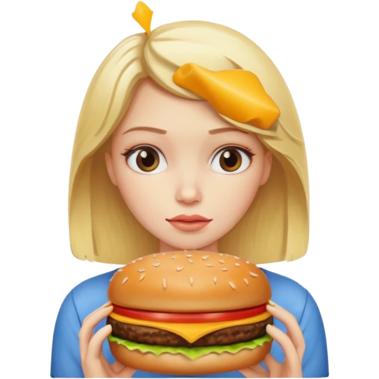 Girl with eating disorder pining for a cheeseburger. Blonde girl. emoji