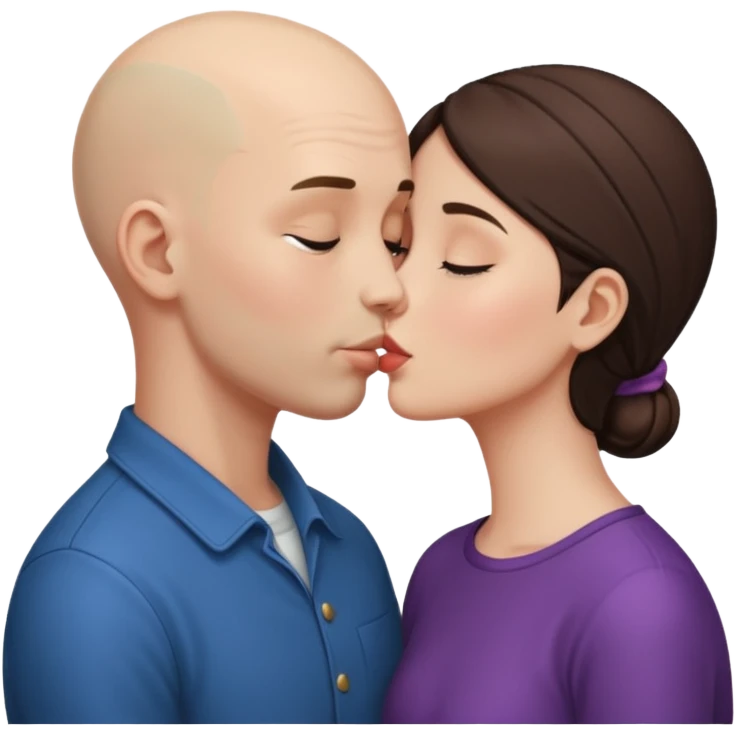 Tall Bald boy kissing a brunette girl  emoji