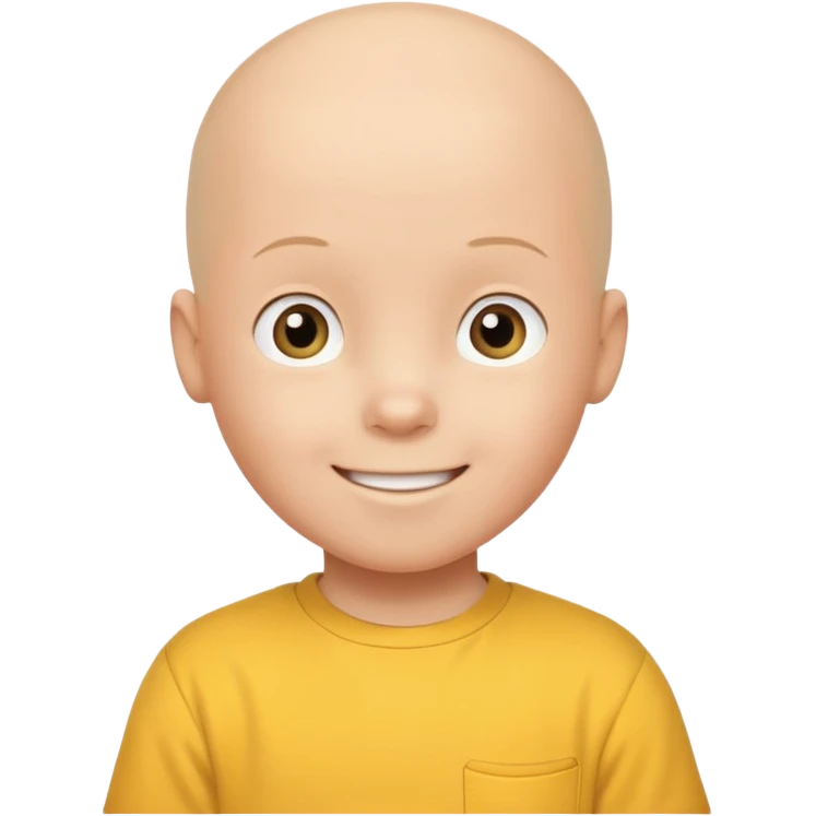 Caillou character in GoAnimate style, simple cartoon look, bald child with yellow shirt, smiling emoji