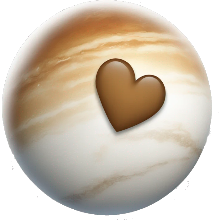 A planet, with rock and icy surface, mostly white and soft brown as colors, with a heart shape in light white  emoji