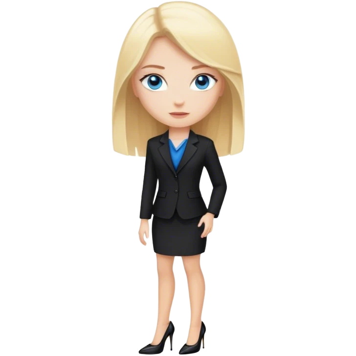 A blond girl blue eyes, Business Outfit, wearing black high heels  emoji